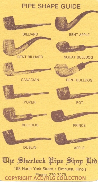 A pipe guide from The Sherlock Pipe Shop Ltd with a number of different pipes on it